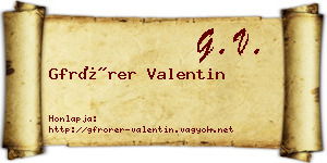 Gfrörer Valentin névjegykártya